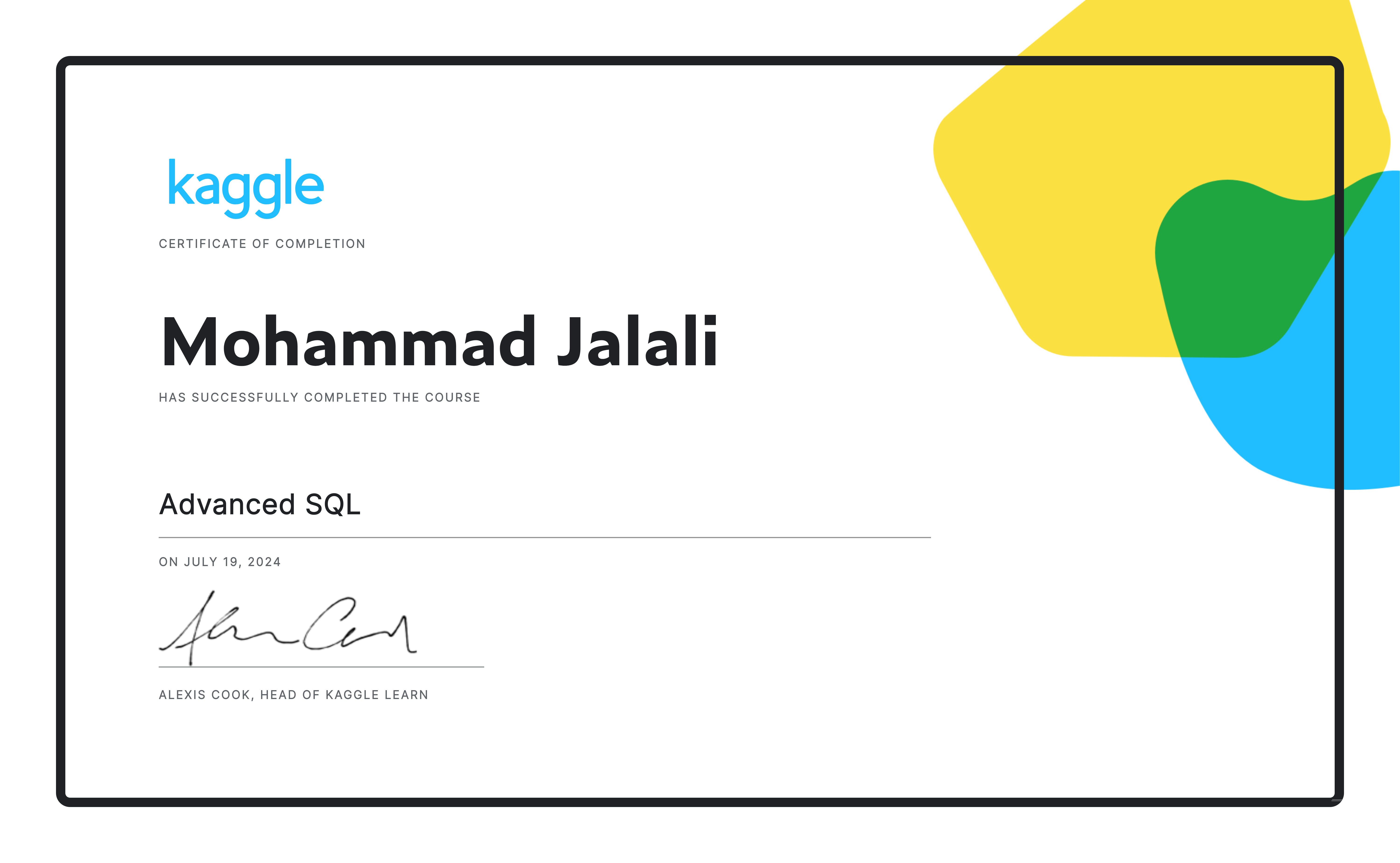 Mohammad Jalali Certification