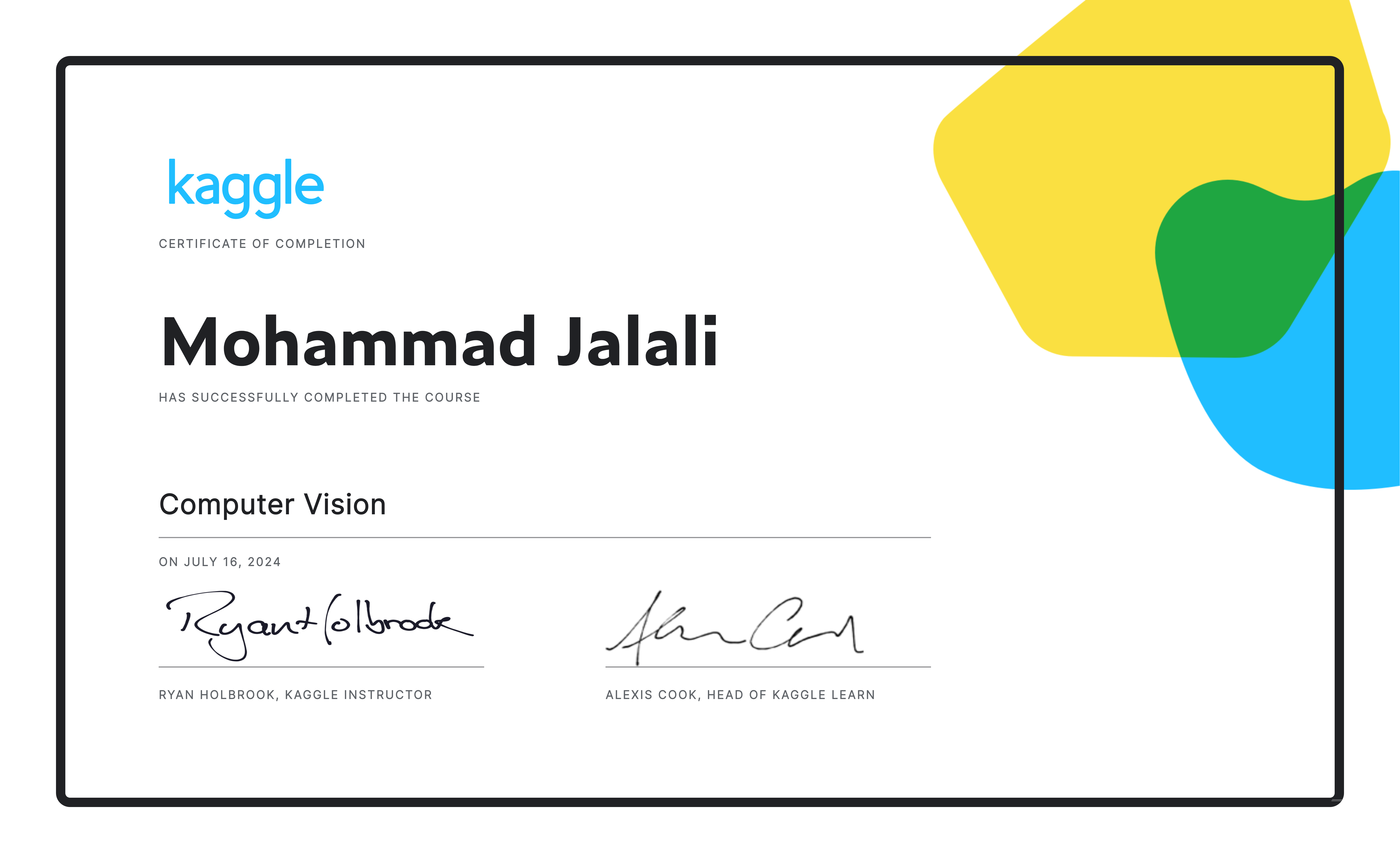 Mohammad Jalali Certification